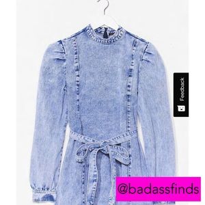 Denim Long Sleeve Belted Mini Dress